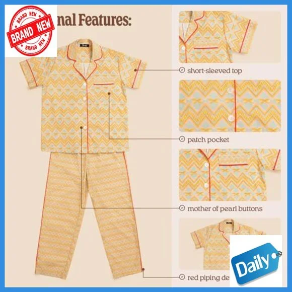 Cotton Pajama Set with Robe, Relaxed Fit, Size 6-8